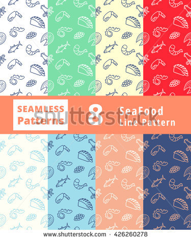 Seafood Pattern Icon Vector Clip Art Object Logo Emblem Sign Line.