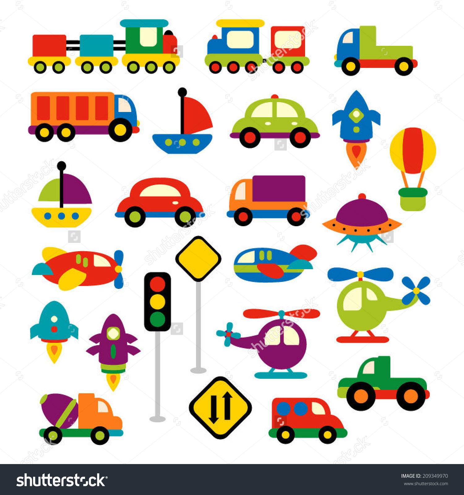 Transportation Vector Clip Art Bright Colors Stock Vector.