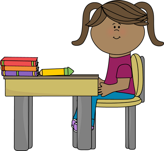 Teacher sitting at desk clipart.