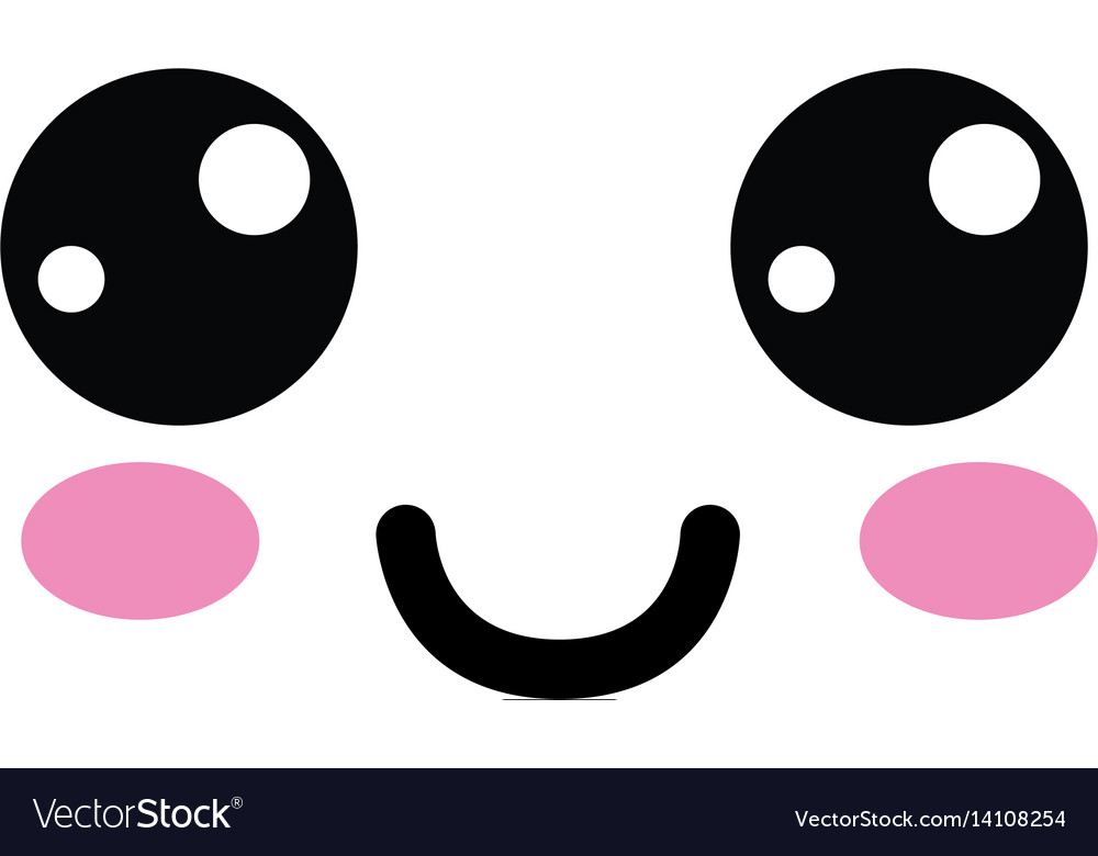 Kawaii cute happy face with mouth and cheeks.