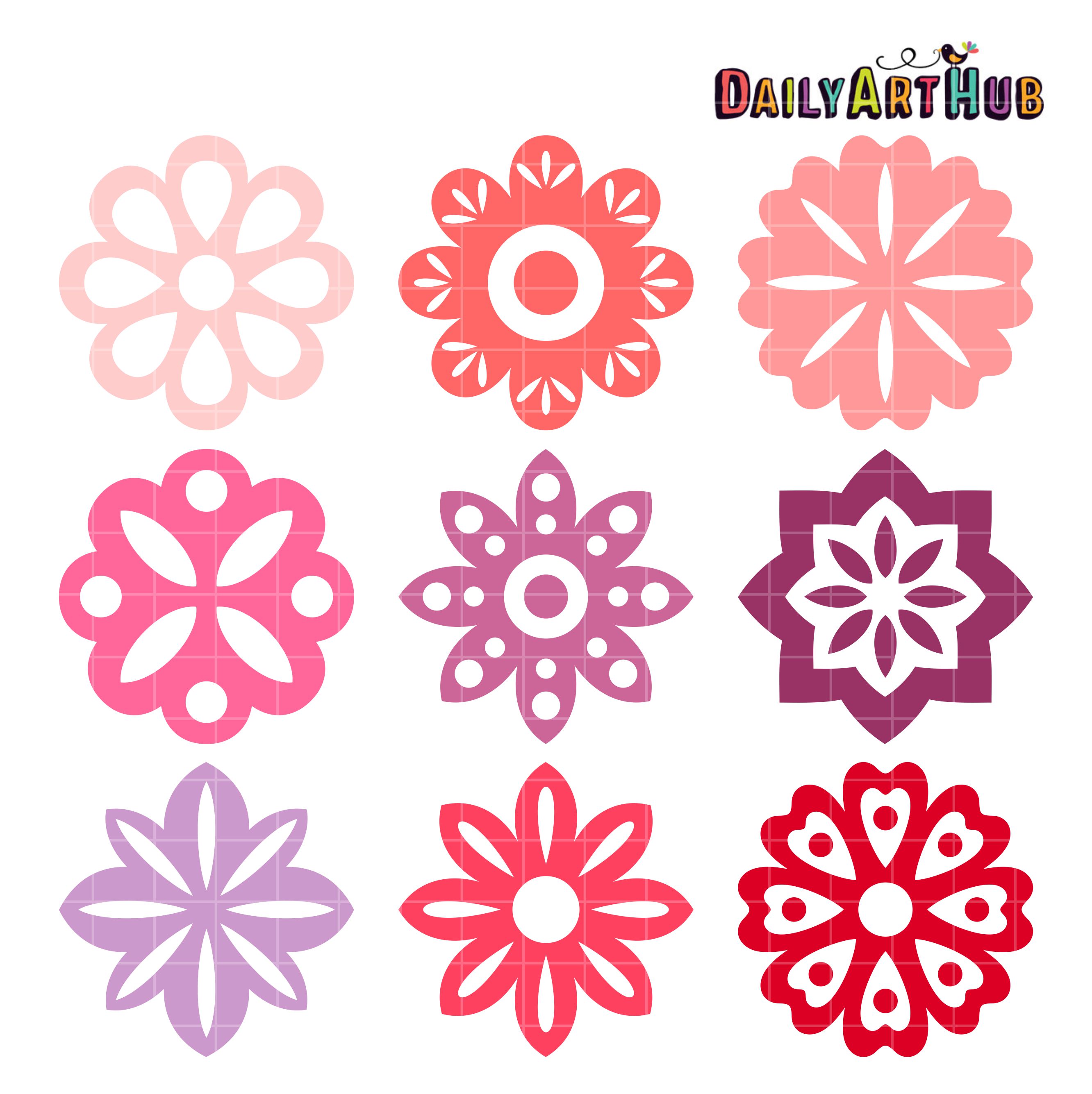 Simple Flower Shapes Clip Art Set.