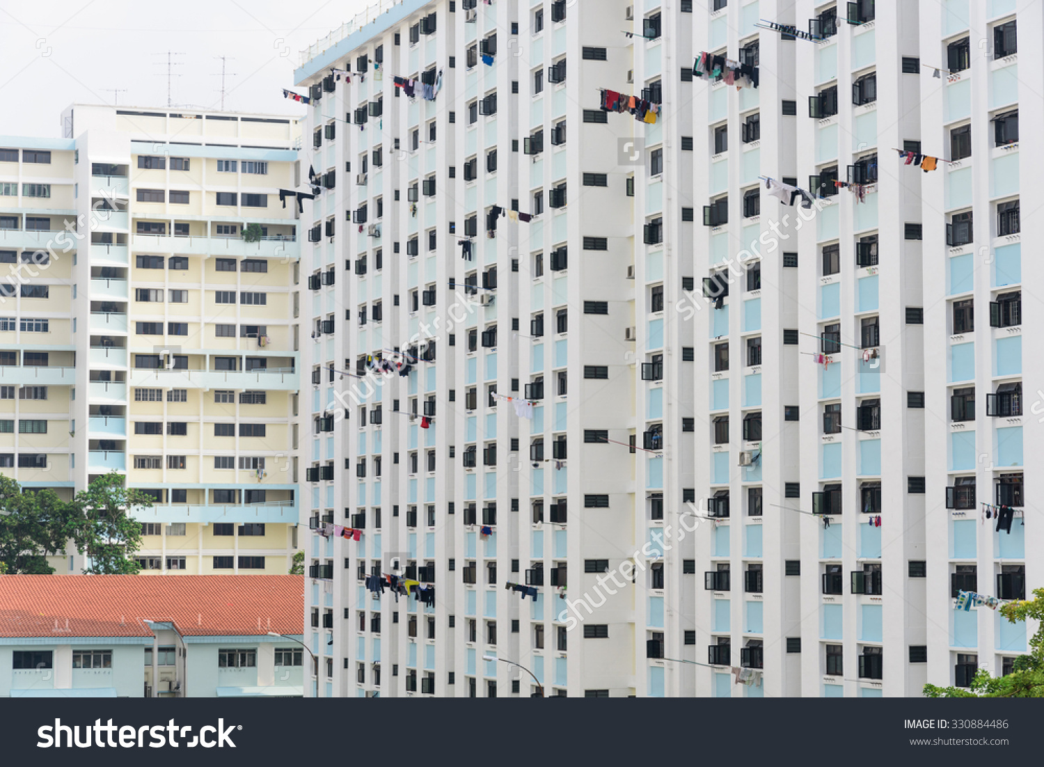 Dense Hdb Housing Flats Sun Drying Stock Photo 330884486.