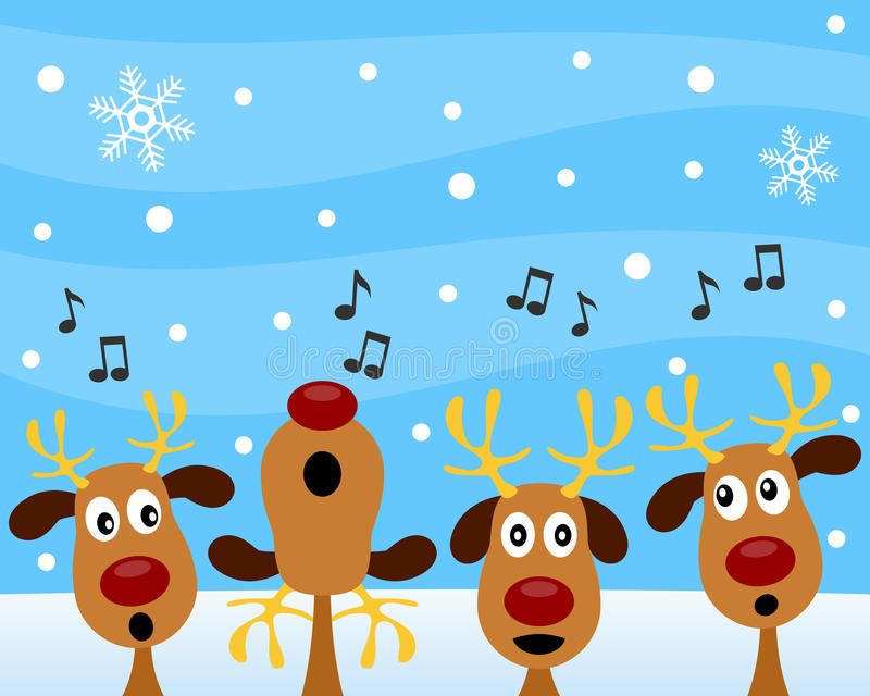 Illustration about A group of four cute reindeer singing.