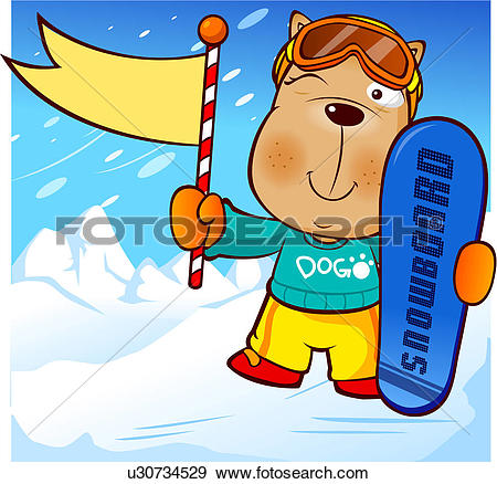 Stock Illustration of ski suit, character, ski resort, mountain.