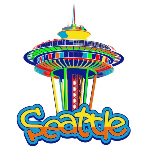 Space needle clipart seattle full color.