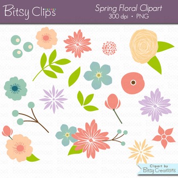 Spring Floral Flowers Digital Art Set Clipart Commercial Use Clip Art.