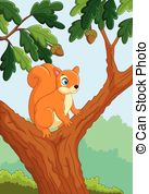 Squirrel on the tree. Illustration of very cute squirrel.