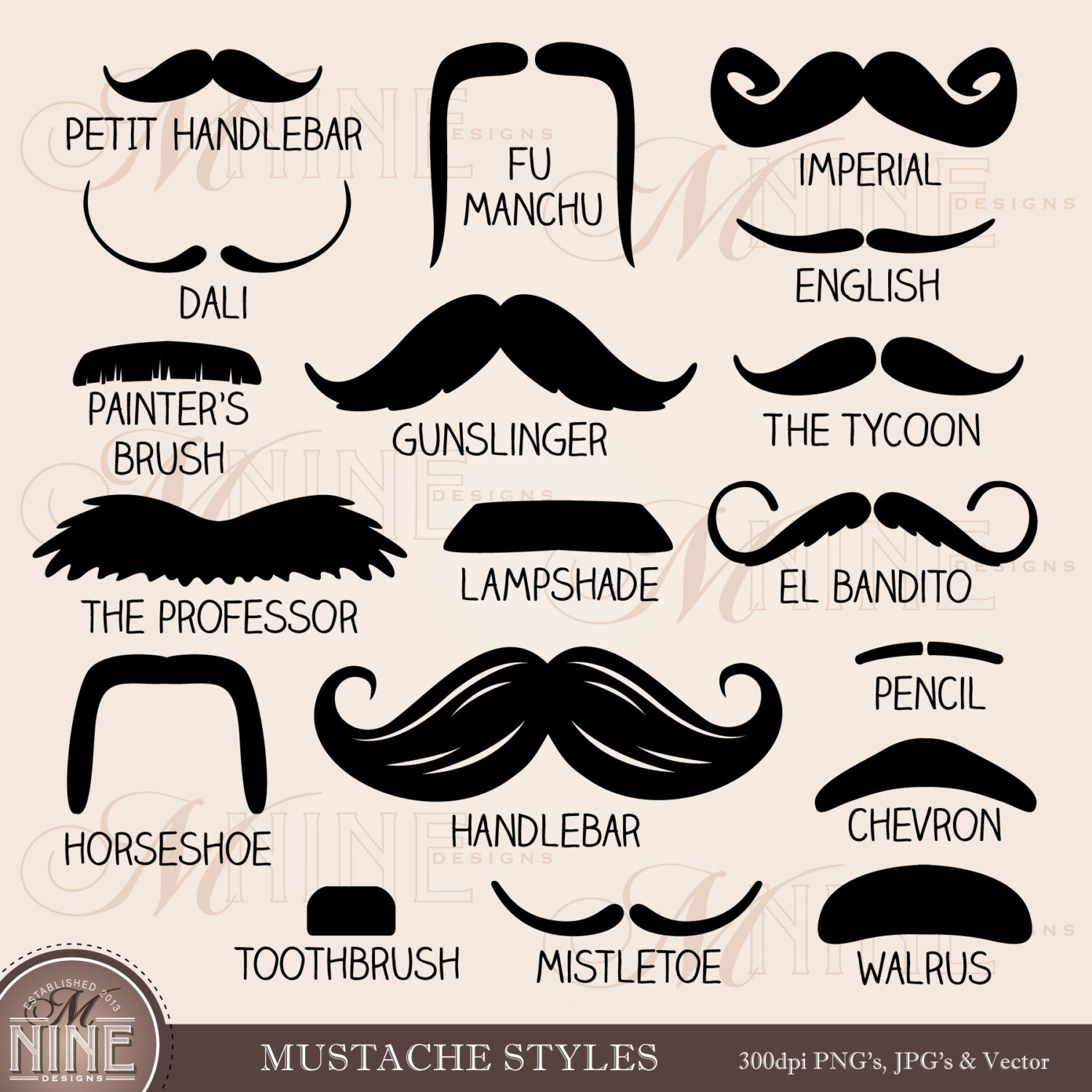 Mustache Styles Clipart.