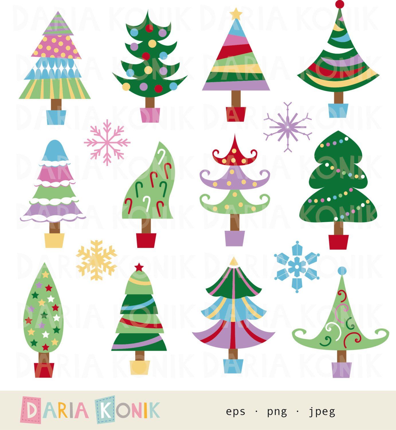 Christmas Tree Clip Art Set.