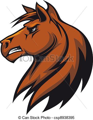 Clipart Vector of Brown stallion head for mascot or equestrian.