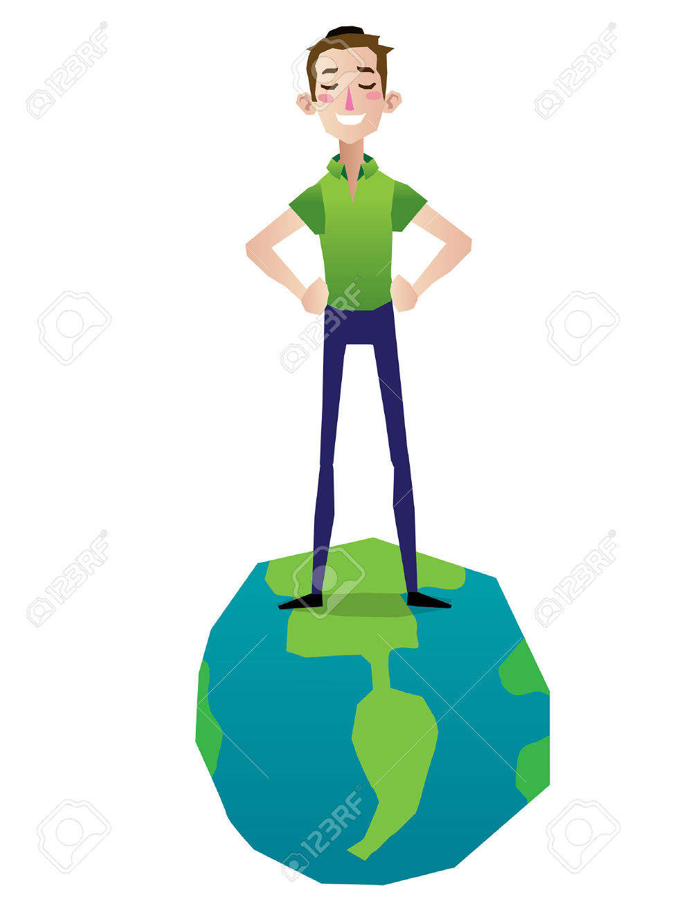 Man Standing In Top Of The World Proud And Happy Illustration.