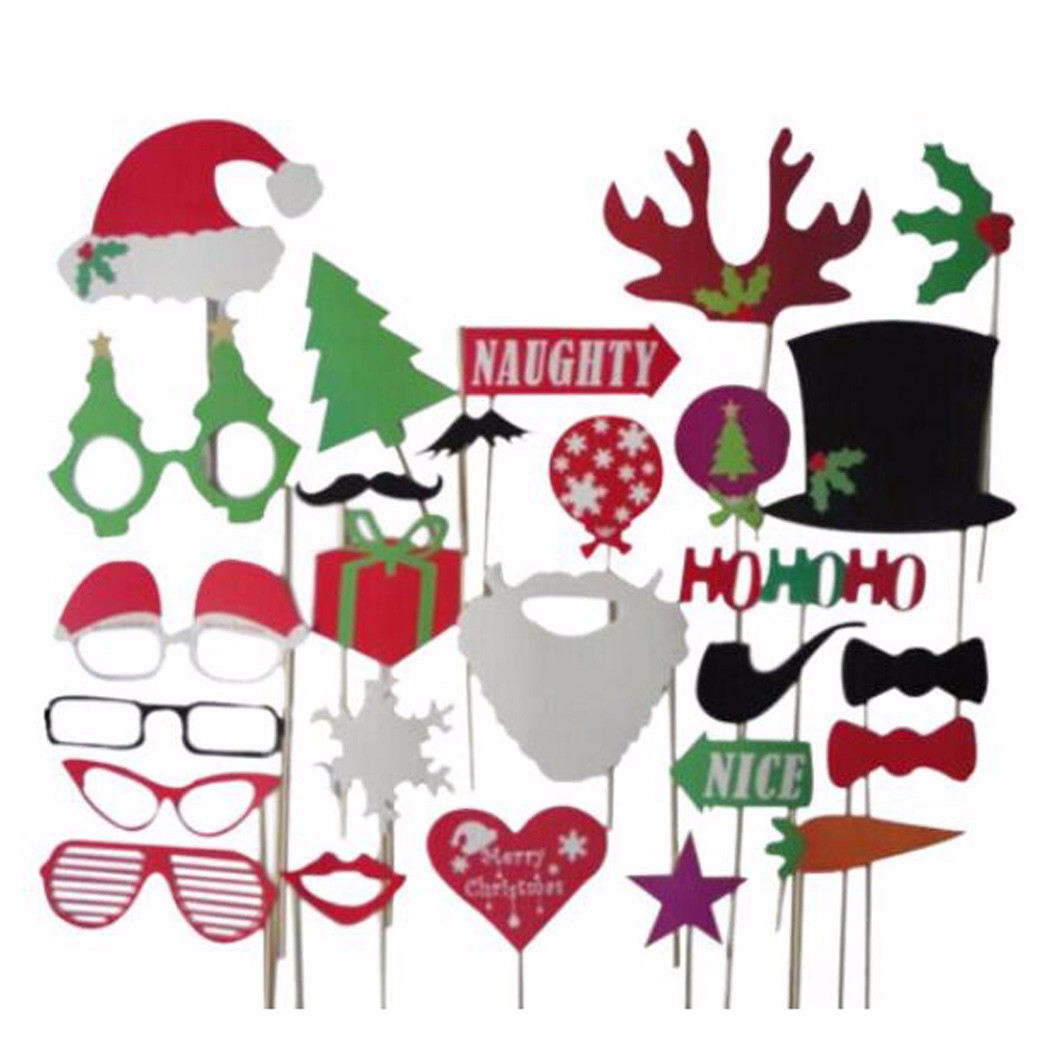 27pcs Christmas Santa Hat Party Funny Masks DIY Photo Booth Props.