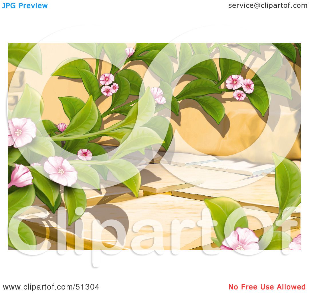 Clipart Illustration of a Creeping Plant With Pink Blooms On A.