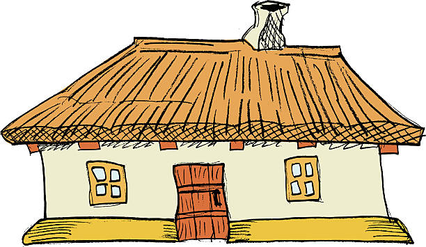 Thatched Roof Cottage Vector Cartoon Clip Art, Vector Images.