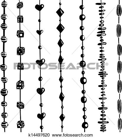 Clipart of String of Beads Set Black and White Illustration.