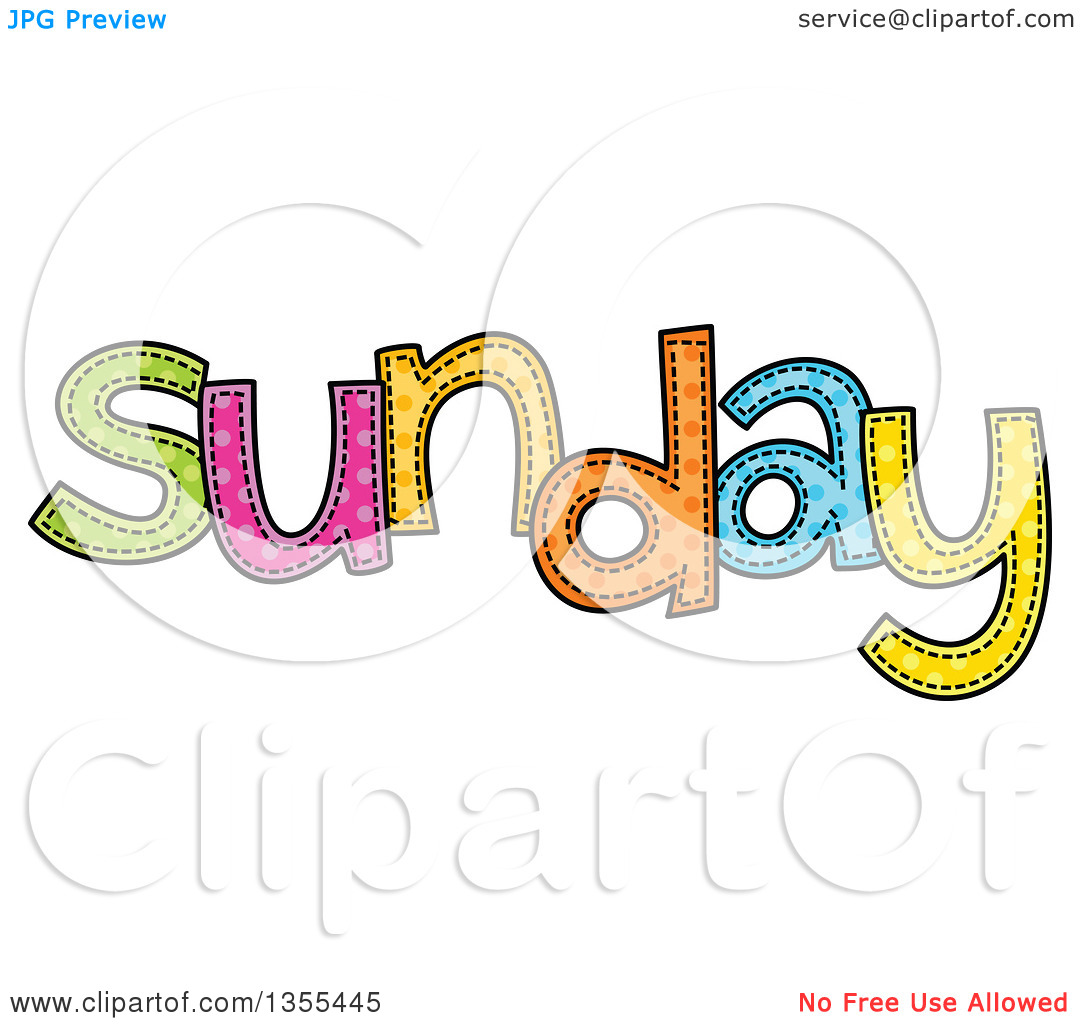 Clipart of a Cartoon Stitched Sunday Day of the Week.