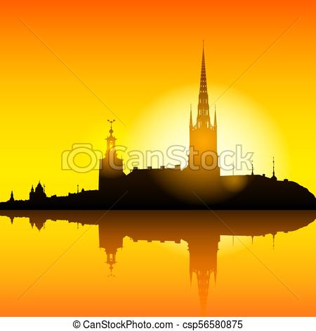 Stockholm skyline sunset background illustration.