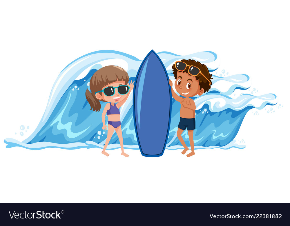 Boy and girl holding the surfboard vector image.