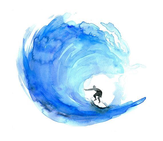 Surf Art, surf watercolor painting, Poster, print, ocean.