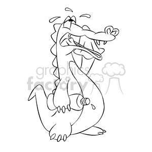 kranky the cartoon crocodile sweating black white clipart. Royalty.