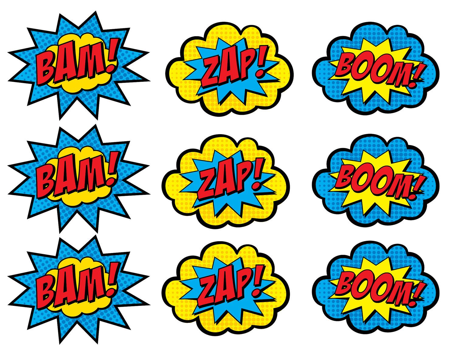 Superhero Cupcake Toppers • Boom, Bam, Zap, Pow, and Pop.