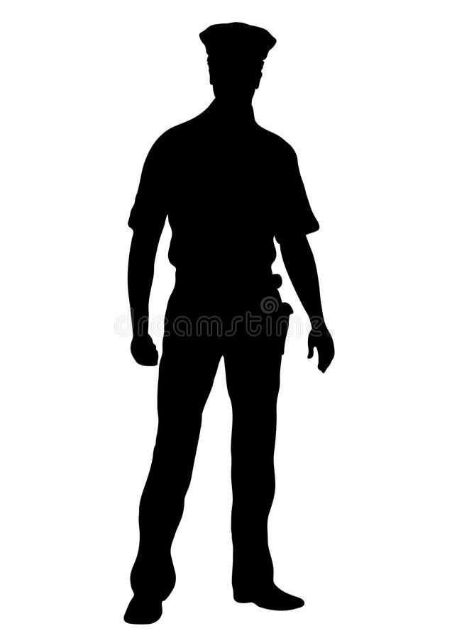 Police officer vector silhouette, outline man standing front.