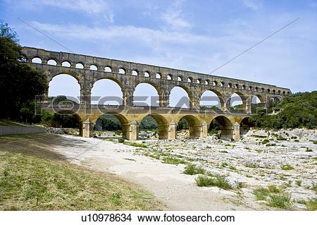 Stock Photo of Pont du Gard Bridge, Roussillon, Languedoc, France.