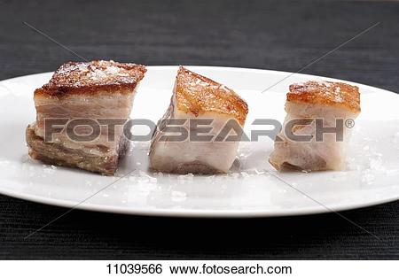 Stock Images of Pork Belly Pieces on Wood 11039566.