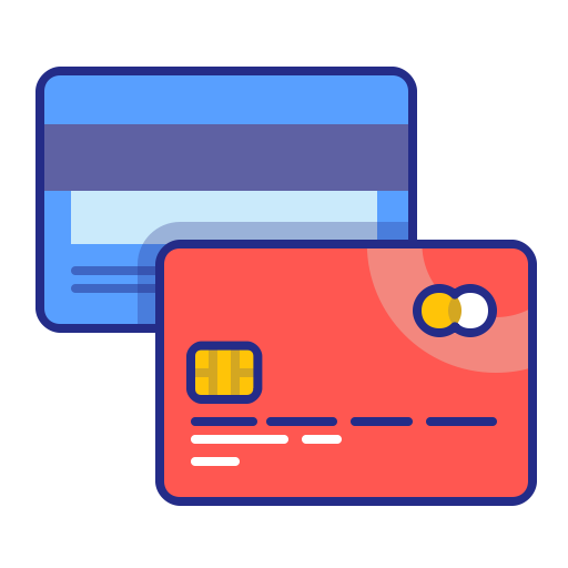 Cards, credit, method, pay, payment, purchase icon.