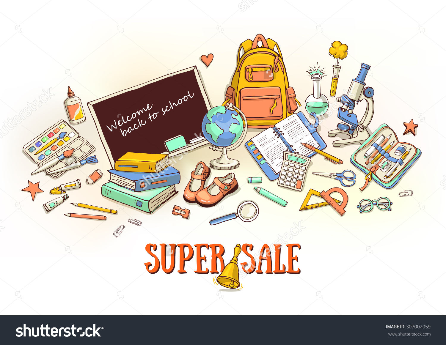 Hand Drawn Template Back School Object Stock Vector 307002059.