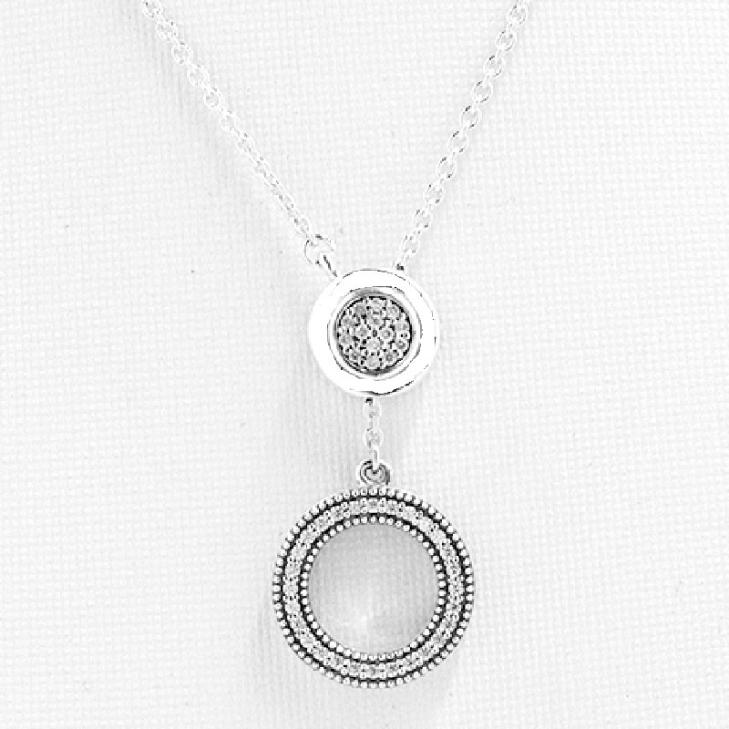 New Logo Signature Circle Sliding Clasp With Crystal Necklace For Women  Party Gift Pandora Jewelry 925 Sterling Silver Necklace.