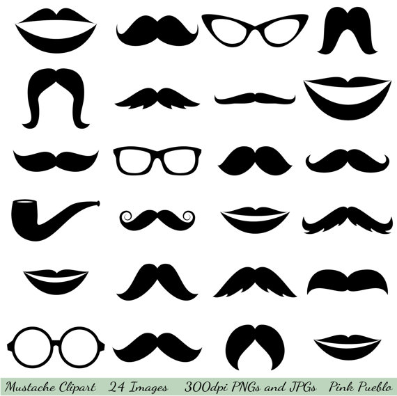 Mustache Clipart Clip Art, Glasses Clipart Clip Art, Lips Clipart.