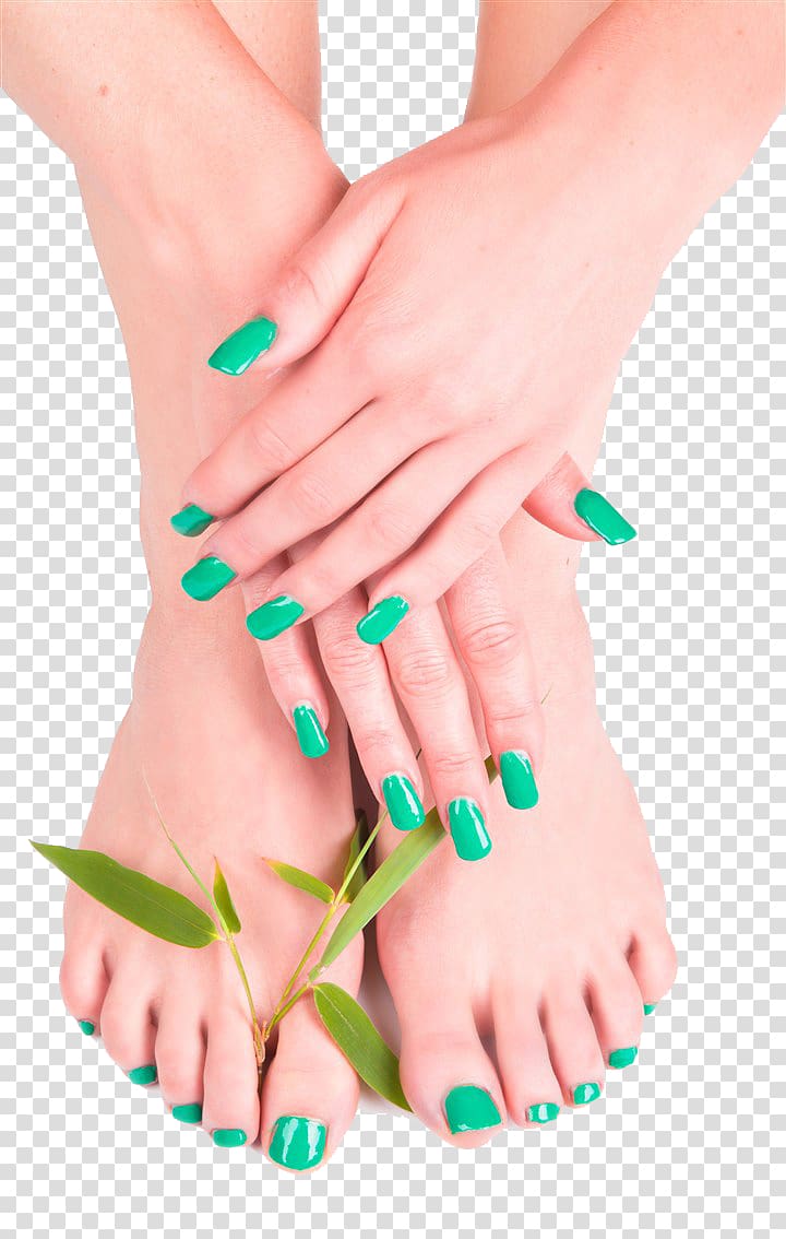 Teal nail polished manicure and pedicure, Pedicure Manicure.