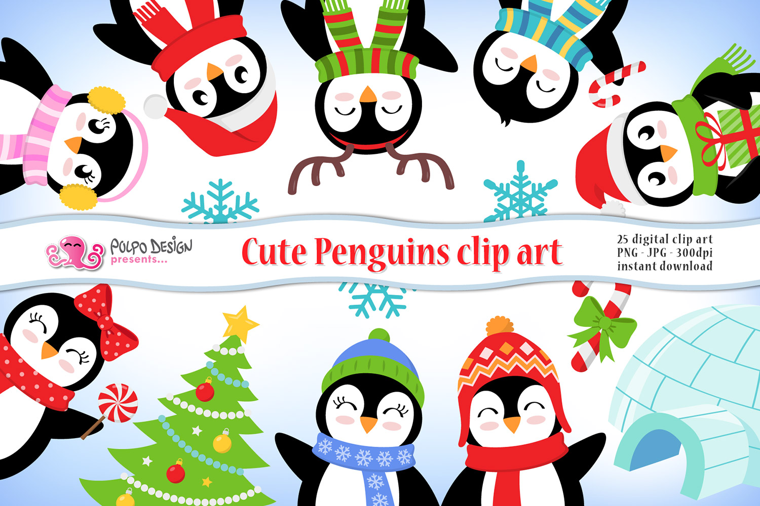 Cute Penguins clipart. 25 digital clip art..