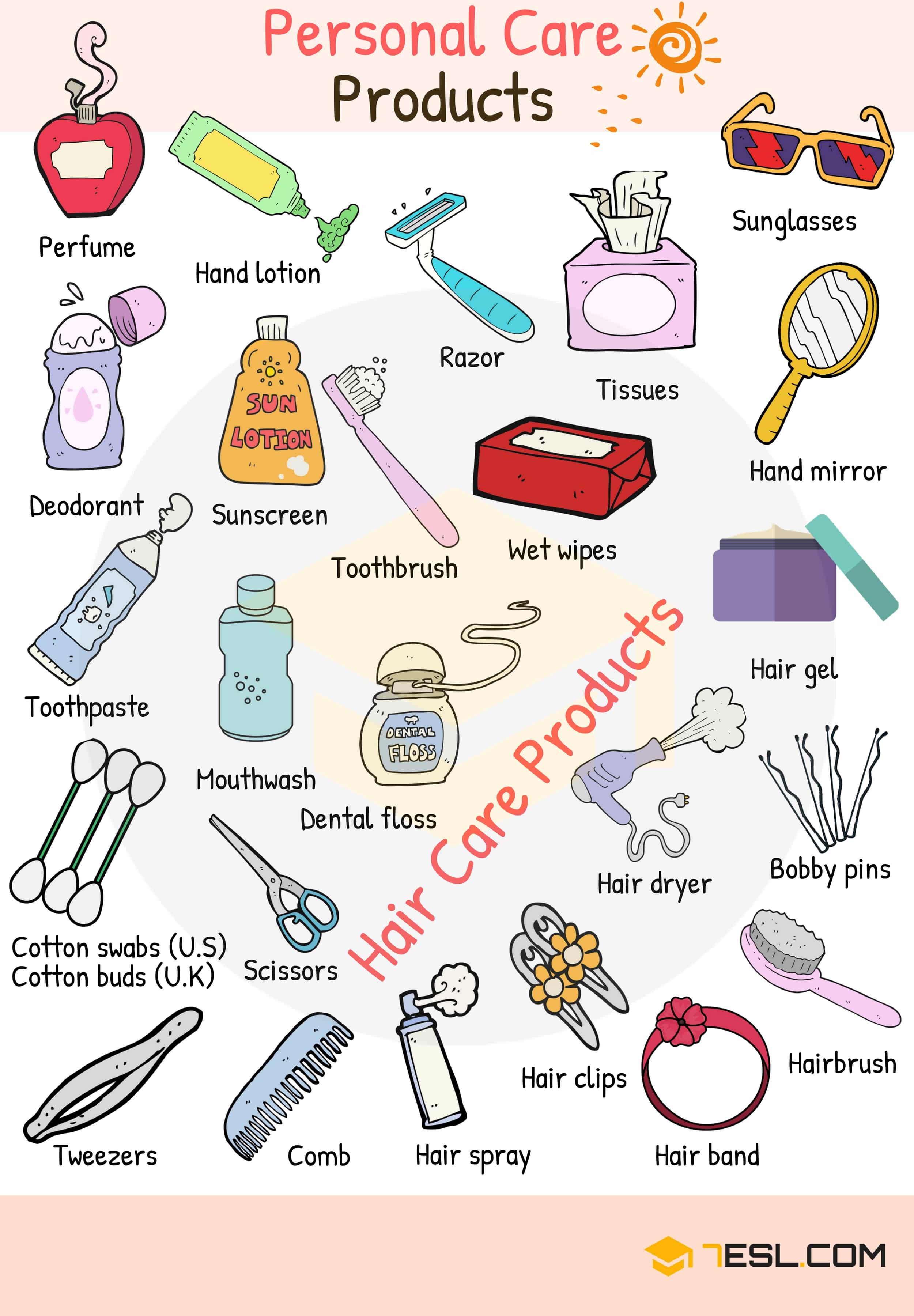 Personal Care Products Vocabulary Words List.