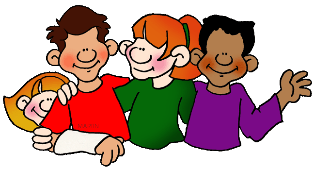 School Clip Art by Phillip Martin, Four Students.