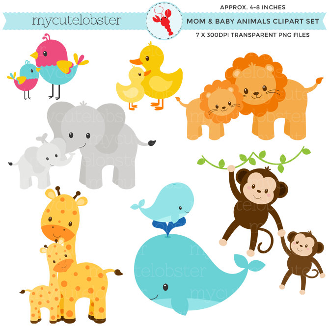 Mama baby animal clipart.