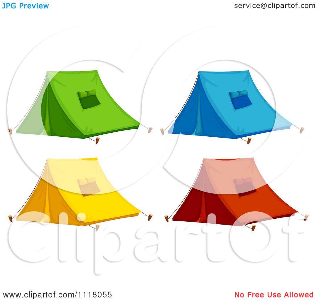 Vector Clipart Of Green Blue Yellow And Red Pitched Camping Tents.