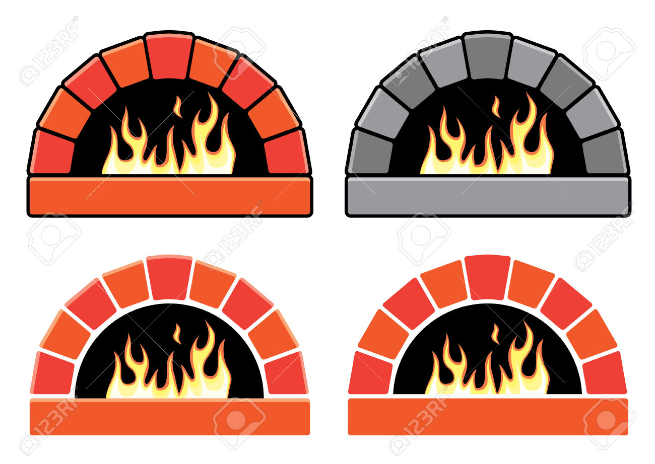 Vector Clipart Set Of Ovens With Burning Fire Royalty Free.