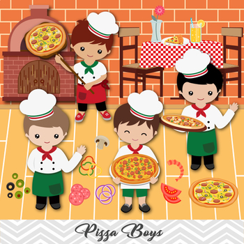 Digital Pizza Boy Clip Art, Little Boy Chef Clip Art, Kid Pizza Party  Clipart.