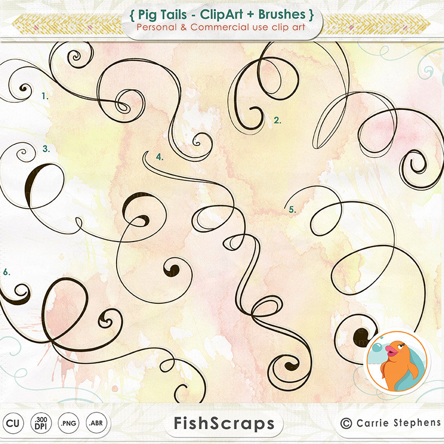 Digital Swirl ClipArt Pig Tail Curls Curlicues by FishScraps.