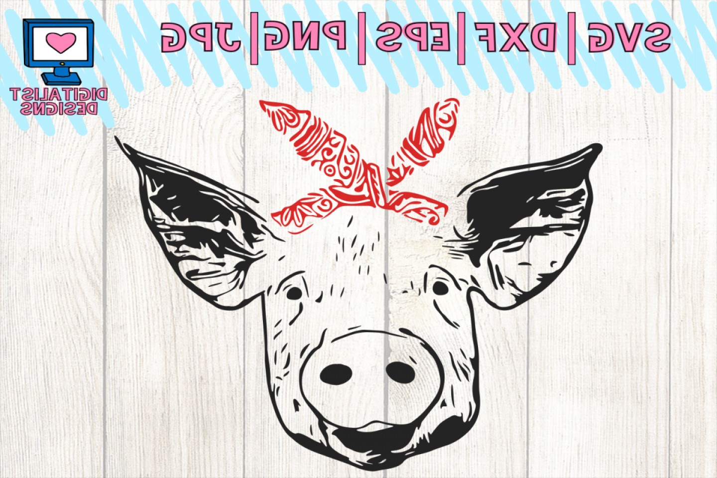 Pig Svg Pig Clipart Pig Face Svg Svg Files Bandana Farm Svg.