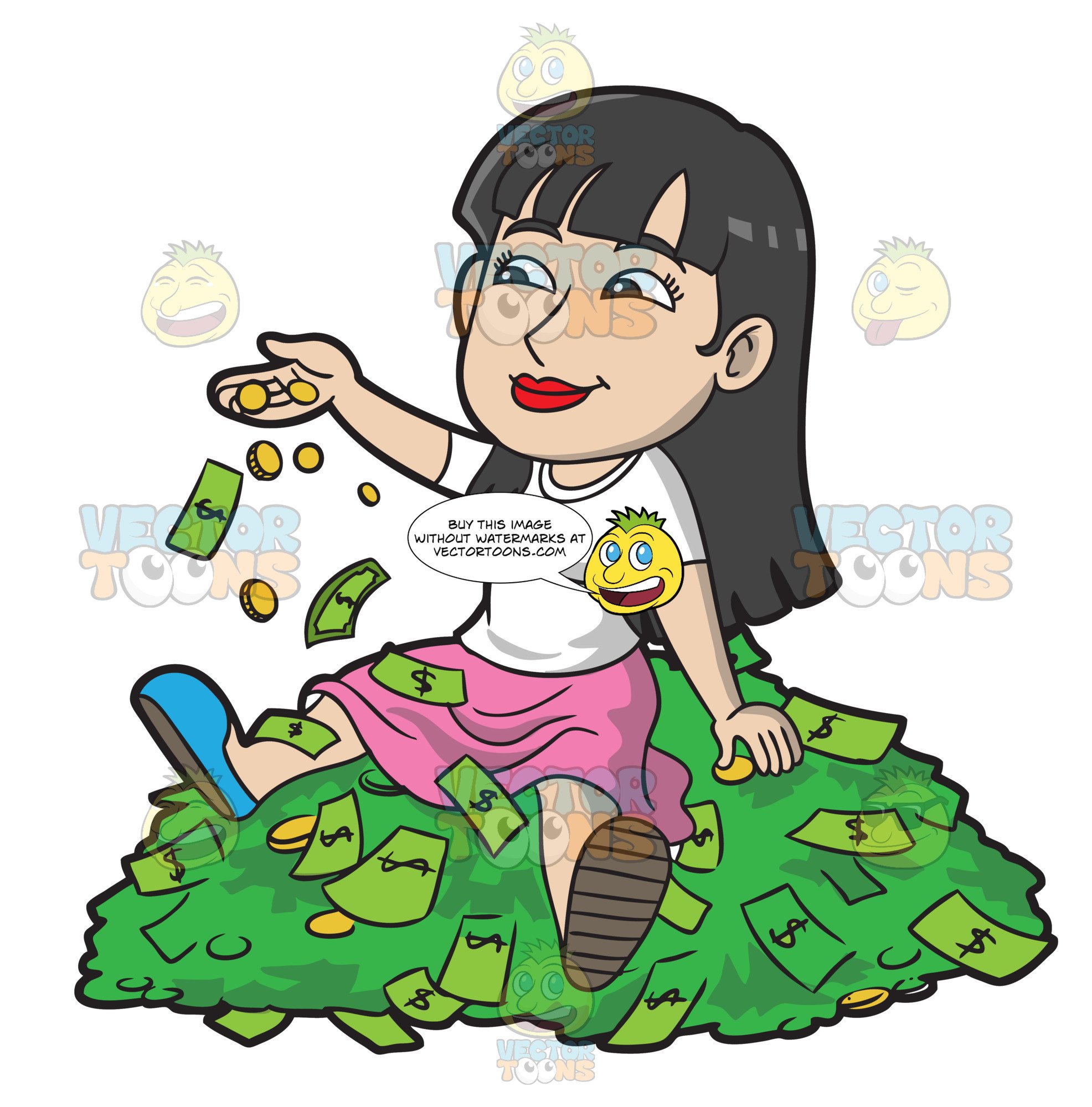 A Woman Sitting On A Pile Of Money.