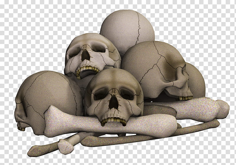 Skulls, pile of human skulls and bones illustration.