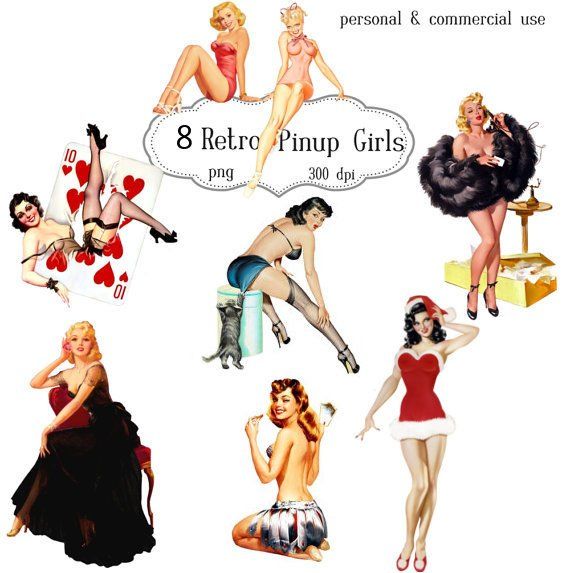 Clip Art: Pinup Girls Retro Digital Png Files.