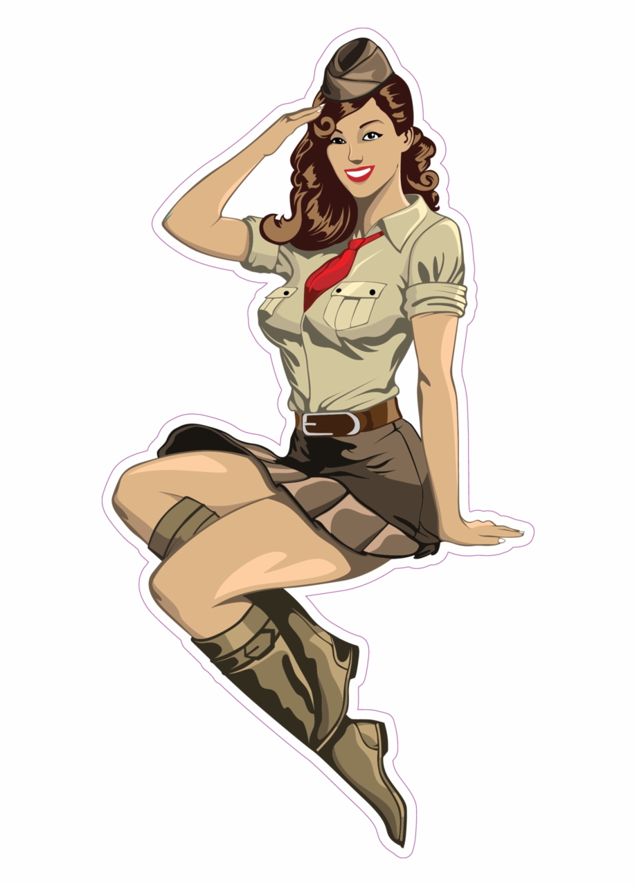 Cute Military Pilot Pin Up Girl Sitting Sticker.