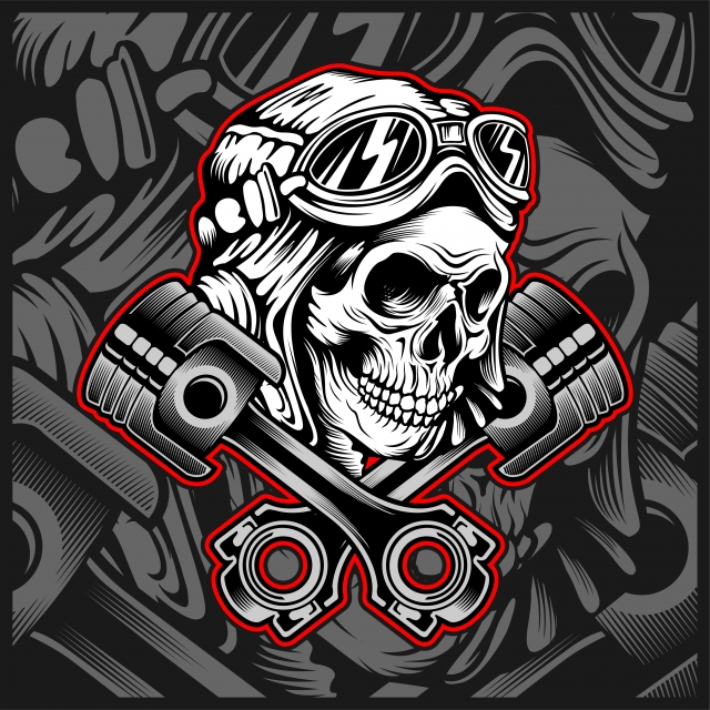 Skull Helmet With Piston Hand Drawing Vector, Skulls.