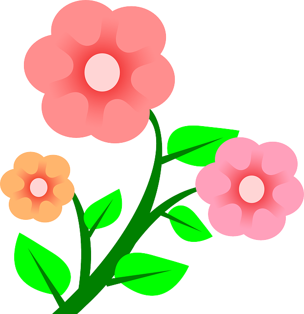 Three Plants Flower Flowers Cartoon Border Pink.