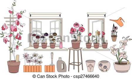 EPS Vector of Flower pots with herbs and vegetables. Plants.