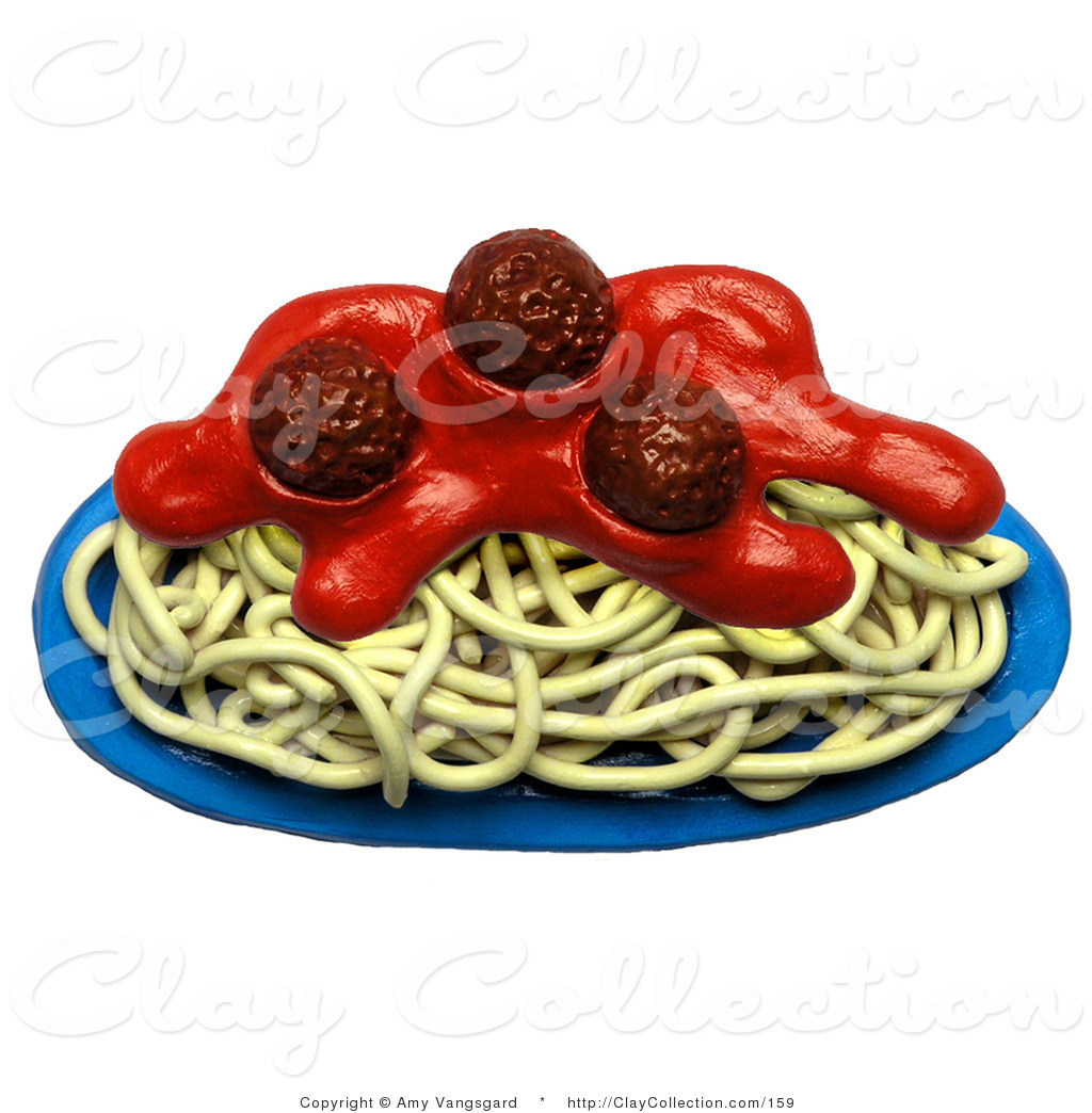 Clay Illustration of a Plate of Spaghetti and Meatballs by.